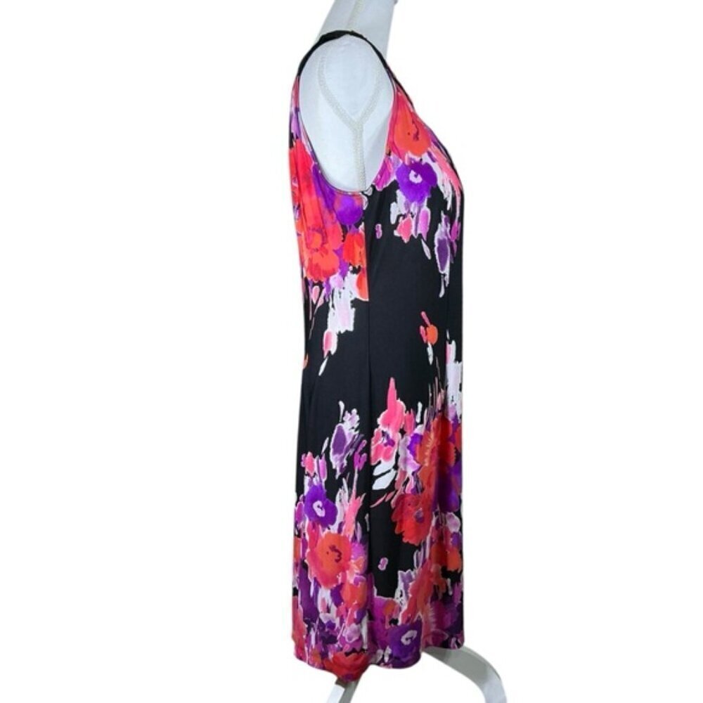 Sandra Darren Dress Beaded Keyhole Watercolor Floral Slip On Black Pink Size 12 - Picture 12 of 16